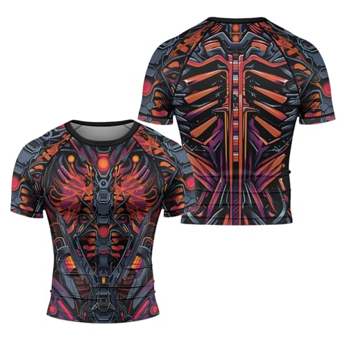 Short Sleeve Compression Rash Guard – Cyber Biomechanic Design for Men’s MMA BJJ No-Gi Training – Stretch Fit Gear