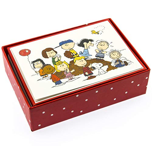 Image of Graphique Peanuts Gang Boxed Notecards, 16 Peanuts Friends CardsEmbellished With Glitter, with Matching Envelopes and Storage Box, 3.25 inch x 4.75 inch