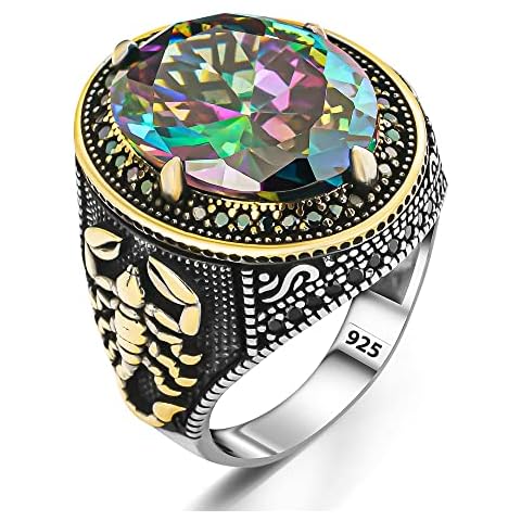 925 Sterling Silber Skorpion Motiv blauer Topas Stein Herrenring Cover