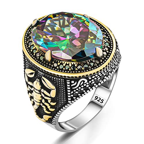 925 Sterling Silber Skorpion Motiv blauer Topas Stein Herrenring mit seitlichen Steinen Zirkon Silberschmuck Geschenk für Männer (70) Cover