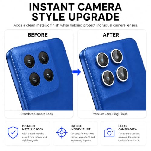 Image of ArmourPro Camera Rings Tempered Glass for Motorola G77 Power, Tough HD Individual Aluminum Alloy Rings 9H Camera Cover, Scratch-Resistant,Camera Lens Protection| Blue, 1 Pack