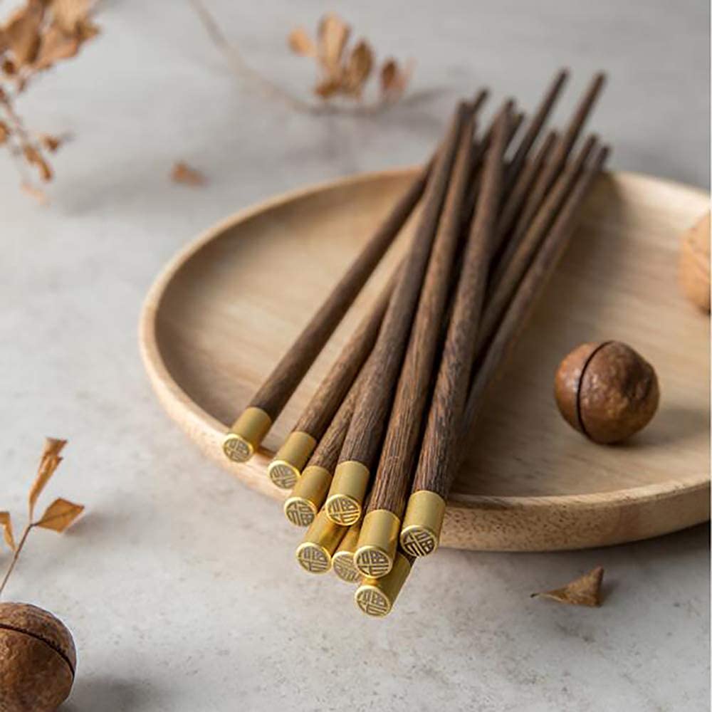 Baguettes réutilisables Lot de 5 Paires de Baguettes en Bois Dur, Style Japonais, réutilisables, Classiques, saines, en Bambou Naturel, avec Coffret Cadeau, lavables au Lave-Vaisselle, 25 cm