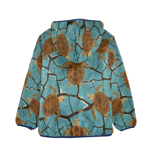 Turtle Pattern on Cracked Toddler Fleece Jacket Girl Boys Hooded Fleece Jacket Coat Warm Outwear Zip-up 3-10T2
