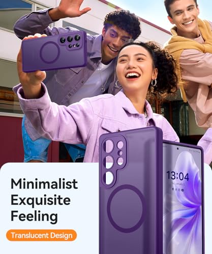 Image of CANSHN Designed for Samsung Galaxy S25 Ultra Case (2025) [Full Camera Protection] [Compatible with Magsafe] Translucent Matte Back Protective Phone Cover, Deep Purple