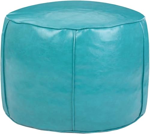 Miniatura 15 de Puf otomano hecho a mano de piel sintética sin relleno, solución de almacenamiento y asiento de suelo, taburete redondo de 14 x 20 pulgadas, Negro