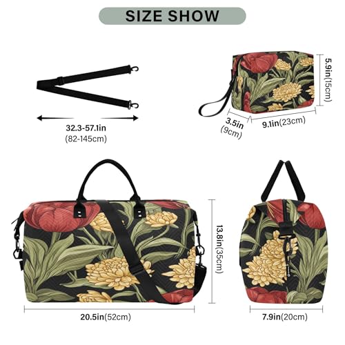 Beautiful Flowers Travel Duffel Bag for Women Weekend Overnight Dag with Toiletry Bag, Luggage Bag for Travel, Sport, Gym3