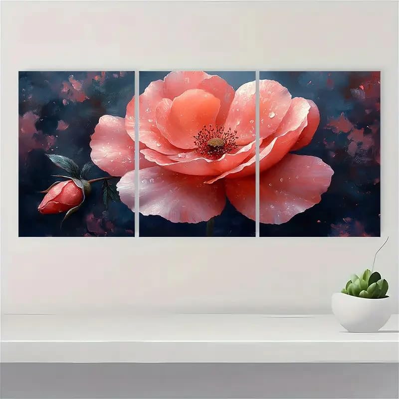 Impression sur toile de qualité supérieure rose aquarelle | Déco murale 3 pièces - 2