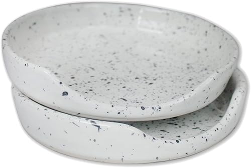 Miniatura 4 de roro Reposacharas de Cerámica de Gres Hechos a Mano Brillante Blanco Moteado, Juego de 2