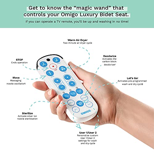 The Omigo Luxury Bidet Toilet Seat Ergonomic Quiet-close Heated Seat with Massaging Oscillation, Ion Nozzle Cleaning, Air Dryer, and Wireless Remote (Elongated)