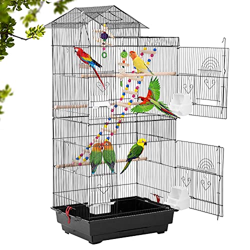 BestPet 39-inch Roof Top Large Flight Parrot Bird Cage Accessories with Rolling Stand Medium Roof Top Large Flight cage Parakeet cage for Small Cockatiel Canary Parakeet Sun Parakeet Pet Toy