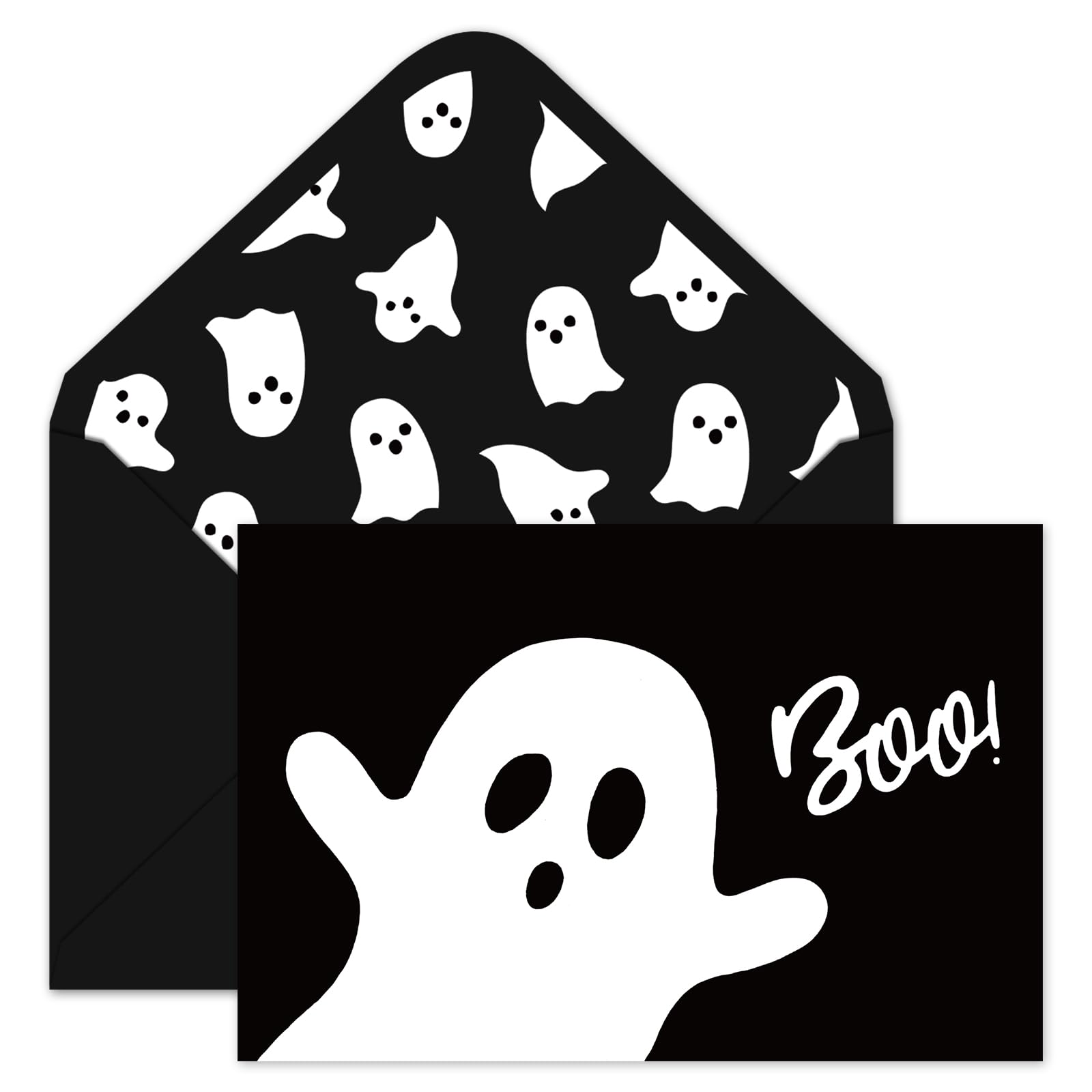 Whaline Lot de 50 cartes de vœux d'Halloween avec enveloppes et autocollants pour Halloween, anniversaire, fête prénatale, 10,2 x 15,2 cm