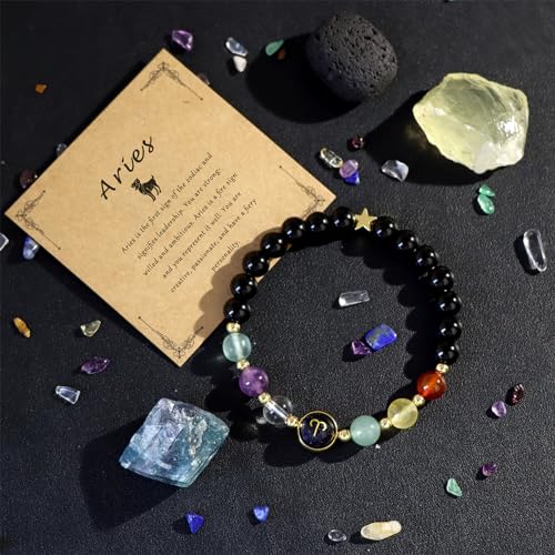 Golbaljew Aries Zodiac Bracelets Healing Crystal 12 Constellations Protection Stone Beads Bracelet For Women Birthday Zodiac Gifts Horoscope Spiritual Jewelry thumb #1
