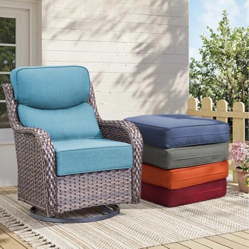 Image of Outdoor Cushion Set for Patio Furniture, UV Resistant, Water Resistant - 6 Inch Thick Dual Layer Back Support Cushions- 24x24 Inch Patio Seat Covers for Chair /Sofa /Couch | Light Blue | 2-Pack |