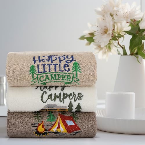 Hillsuren 3 Pcs Camping Themed Hand Towels for Bathroom 14 x 29 Inch Embroidered Decorative RV Hand Towels 100% Cotton Farmhouse Campers Bathroom Decor by Hillsuren - Used condition - Image 5
