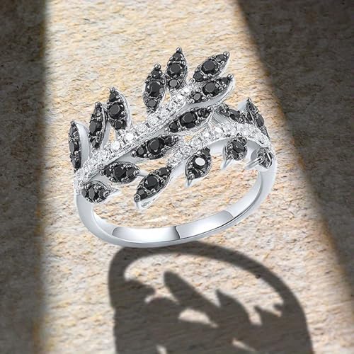 White Gold Plated Stylish Retro Flower Vine Leaf Inlaid Cubic Zirconia Statement Ring Personalized Accessory Ideal for Women's Daily Casual Wear Party Holiday Anniversary Love Jewelry Gift3