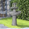 43.3” High Outdoor Water Fountain, 3-Tiers Concrete Outdoor Floor Waterfall Fountain with Pump & Splash Reduction Line for Yard Garden Patio Backyard Deck Relaxation Decor - Grey