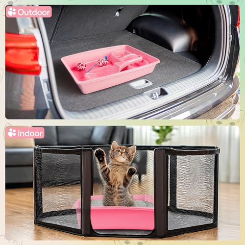 PAWISE Small Cat Litter Box Kit for Kittens – 5‑Piece Kit with Low Entry Litter Pan, Scooper, Feeding Bowls & Mouse Toy – Cat Starter Set for New Kitty Home, Pink - Thumbnail 6
