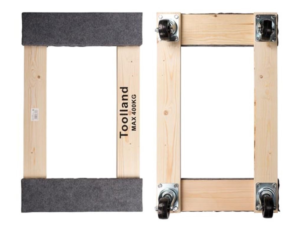 Toolland Plataforma con Ruedas Resistente con Base Grande de Madera 76 x 46 cm, 4 Ruedas giratorias y protección de Fieltro, Ideal para Transportar Muebles y Cargas Pesadas hasta 400 kg