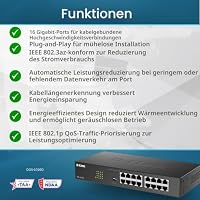 D-Link DGS-1016D Gigabit Switch (16 Ports, 10/100/1000 Mbit/s, einfache Plug & Play-Installation, lüfterlos), Schwarz, Metallisch – Ansicht 4