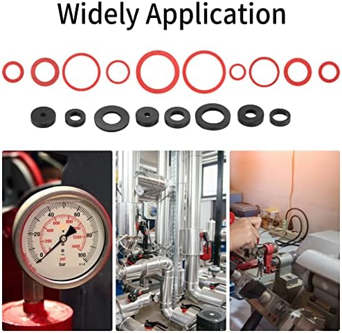 202 Pcs Rubber O Ring Gasket Kit, Rubber Sealing Hose Washers Set, O-Rings Assortment Kit for Tap Seal Plumbing Washer Seals Auto Quick Repair O Rings Red/Black - M3/M4/M5/M6/M8/M10