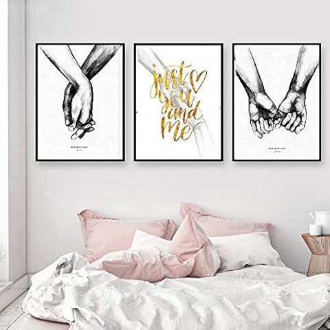 Unframed 3Set Lover Hand in Hand Wall Art Minimalist Painting Black and White Line Art Canvas Print Poster,Minimal Wall Art Sketch Art Line Painting for Bedroom Living Room (16"×20") Cover