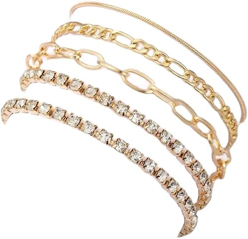 Delicadas pulseras de cadena de oro para mujeres y niñas, pulsera chapada en oro de 14 quilates, apilable, ajustable, pulseras de cadena de clip