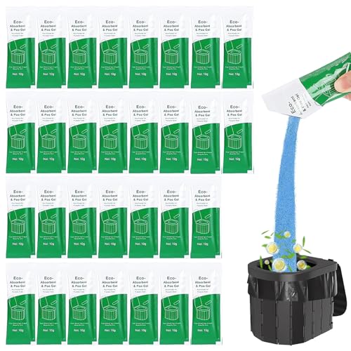 Nigwedete 30 Pack Portable Toilet Gel Powder Easy-Tear Sachets Fast-Acting Pee & Poo Solidifier Lemon Fresh Odor Control for Camping Hiking & Emergency Toilets Leak-Proof Absorbent Gel