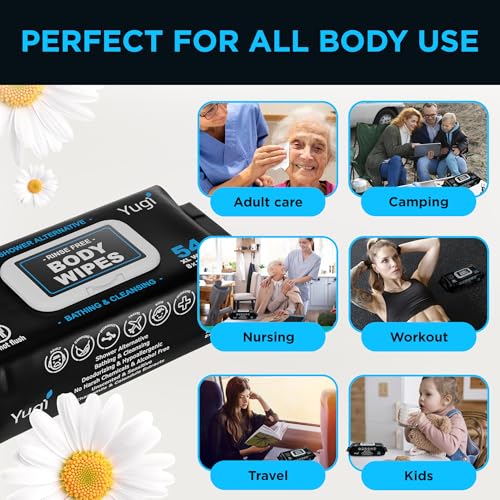 Body wipes 54 XL shower wipes for Adult Bathing, Camping, Traveling, Gym, Nursing- Unscented, no-rinse bathing washcloths, Shower alternative face and body extra moist wipes (1 pack) - Thumbnail 4