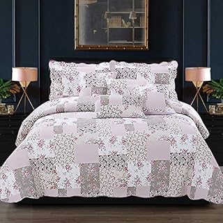 Beautiful Floral Vintage Patchwork Quilt Bedspread Throw Bedding Sets Reversible Single Sofa Bed Throw for Bedroom Decor + 1 Pillow Sham (Zurich)