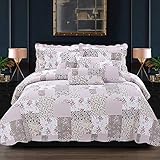 B&B Quilted Bedspreads Bed Patchwork Bedspread 100% Cotton Filling Floral Vintage Design Quilted Throw Set - Warm Quilt Blanket Coverlet With Pillow Case (Zurich, Super King Size)