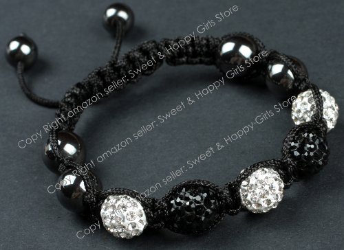 Shamballa Style Jewelry 5 Beads Alternating White W/Black Two Colors Pave Crystal Beads Bracelets Adjustable #TOP3
