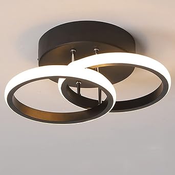 Modern Ceiling Light LED 22W Warm White Light 3000K Black | 2 Ring Ceiling Light fixture LED for Hallway Office Bedroom Kitchen Living Room Bedroom Entryway Corridor Stair Dining Room