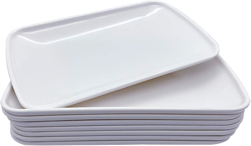 8-Pcs 9.5-inch Rectangular Melamine Dessert/Salad Dishes, Ultralight Durable Plates for Fruit, Snacks, Appetizer and Light Meals,Rectangular Sushi Plate,Safe for Dishwasher (White)