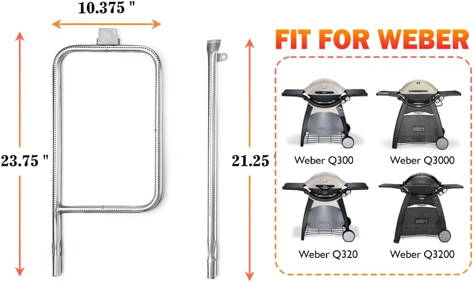burner tube for weber q300, q320, q3000, q3200, 304 stainless steel burner kits replacement for weber q series, replaces 60036, 80385, 57060001, 586002, 65032 for q300/3000