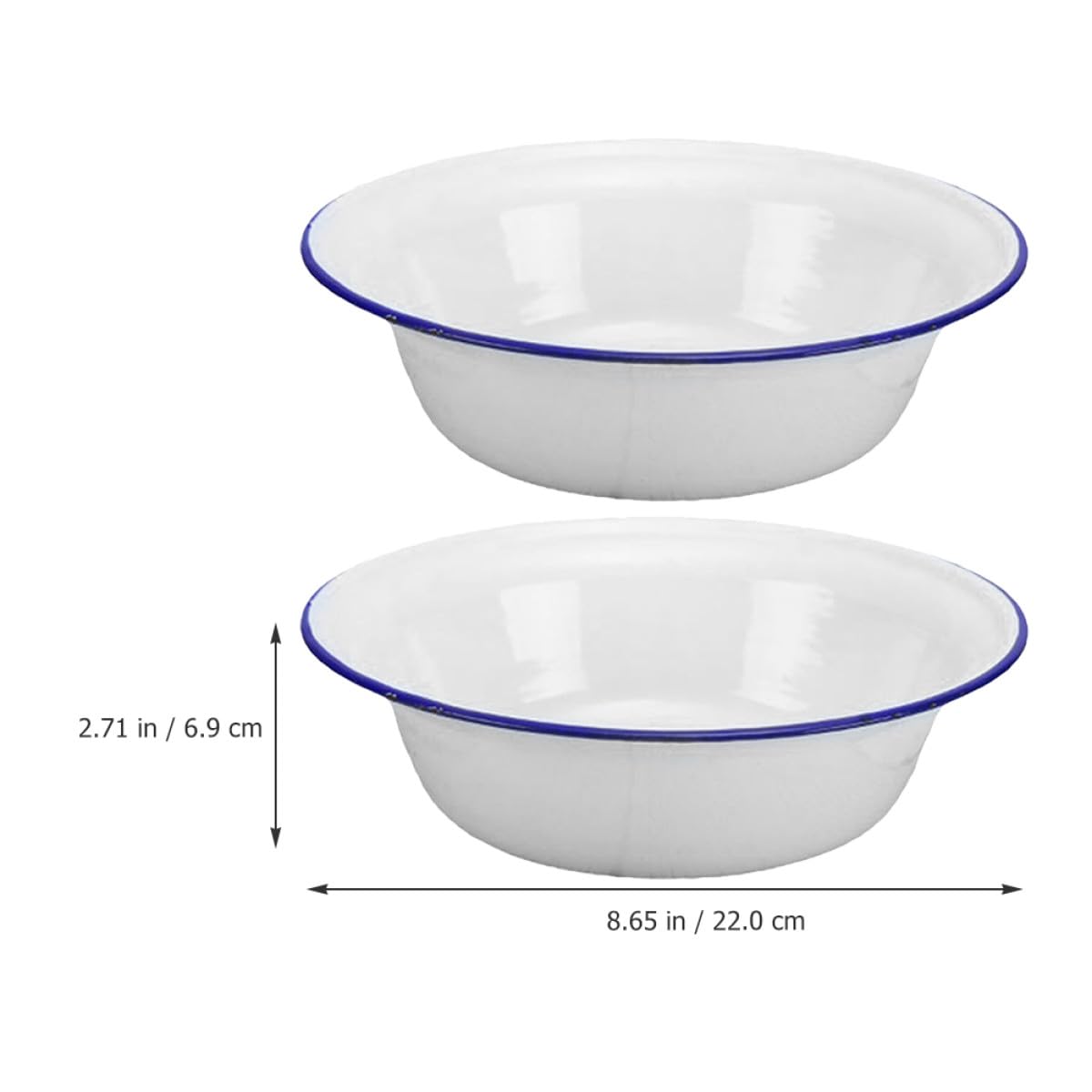 NUOBESTY 2 Stück Emailleschüsseln 22cm Weiß Tiefe Suppenschalen aus Robustem Emaille Schadstofffrei Spülmaschinengeeignet Vielseitig für Haushalt und Küche