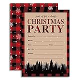 Whaline 25 Pack Christmas Party Invitation Cards Kit Red Black Buffalo Plaids Holiday Invitation Paper Cards with Kraft Envelope Rustic Xmas Invites for Winter Celebration New Year Party