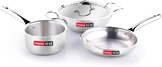Crystal Trival Triply Stainless Steel 4 Pc Cookware Set (Kadhai/Wok- 24 Cm with Steel Lid, Fry Pan- 22 Cm & Tea/Milk Sauce...