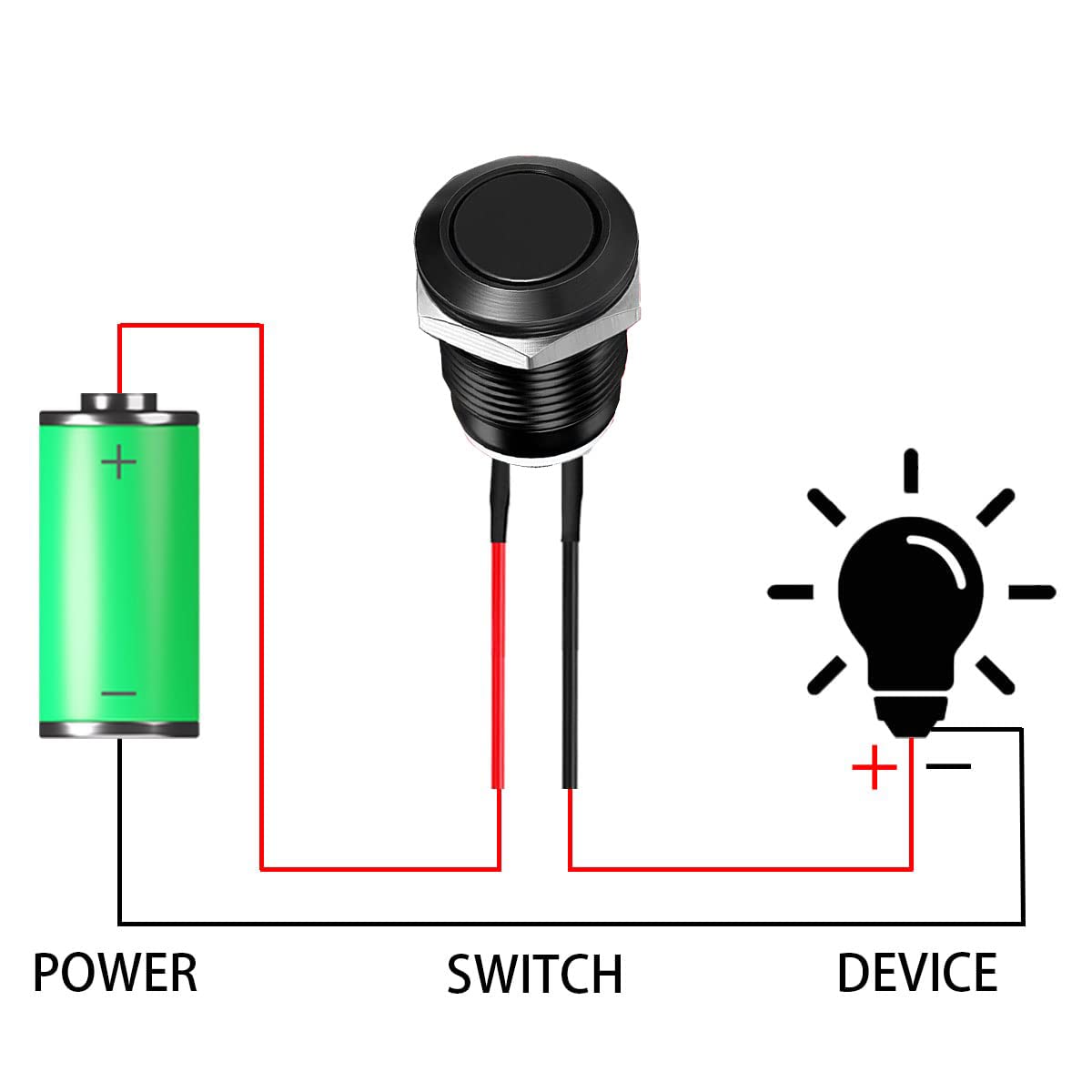 RUNCCI-YUN 10 szt. 12 mm, wodoszczelny, metalowy przełącznik przyciskowy, stal nierdzewna, 12 V, chwilowy przełącznik przyciskowy, do klaksonu, dzwonka, automatycznego, okrągłego, mini przycisku, kolor czarny