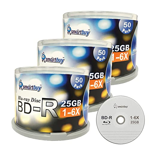Image of Smartbuy 25gb 6X Bd-r BDR Blu-ray Single Layer Logo Blank Data Recordable Media Disc Spindle Pack (150-Disc)