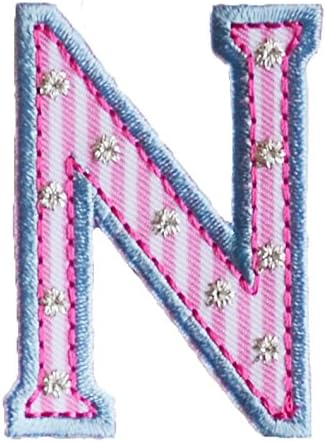 TrickyBoo Iron-On Letter Patch Craft Applique N Pink Blue 5Cm for Crafts Jeans Clothing Fabric Names to Iron On Child Kids Toddler Gift Baby Birth Christening Baptism Birthday Personalized DIY Hobby