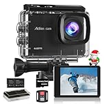 4K 60FPS Action Camera with 64GB Card-48MP Waterproof Camera,40M Underwater Camera,8X Zoom,EIS Stabilization,WiFi,Remote Control,MotorcycleCamera with 2 Rechargeable Batteries
