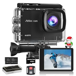 Camlance Action Cam 4K60FPS 48MP HD con Scheda SD 64GB,40M Macchina Fotografica Subacquea,Zoom 8x Videocamera,EIS,WiFi,Telecomando,2 * 1350 mAh-POV Senza Mani per Sport Estremi(Accessori Inclusi)