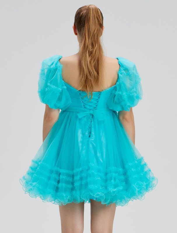 Fokissy Tulle Homecoming Dresses for Teens Puffy Short Prom Dress Ruffle Princess Formal Party Gowns Dresses2