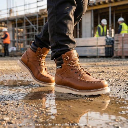 Image of SUREWAY 6 inch Soft Toe Work Boots for Men - GoodyearWelt Full Grain Leather, Lace Up Mac Toe Work Shoes, EH Construction Oil /Slip Resistant, Durable Rubber Sole Boots for Warehouse, Factory, Daily Wear