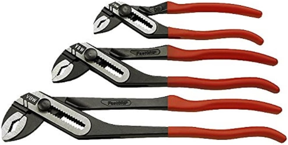 VBW 182900 Dip Coating Insulated "Fast Grip" Water Pump Burnished Wrench, Red/Black, 160 mm, Set of 3 Piece