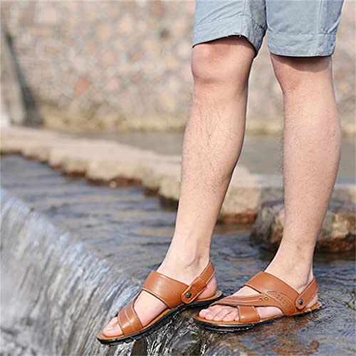 Men's Sandals Men's Leather Beach Shoes Casual Shoes Slippers Stripe Sandals Rubber Mens Shoes(41)2