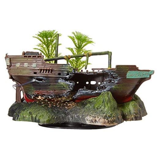 Penn-Plax OJ3 Action Aqua Aquarium Decoration Ornament | Sunken Ship with Plant | Great Detail and Action | Fun Decor for Any Tank