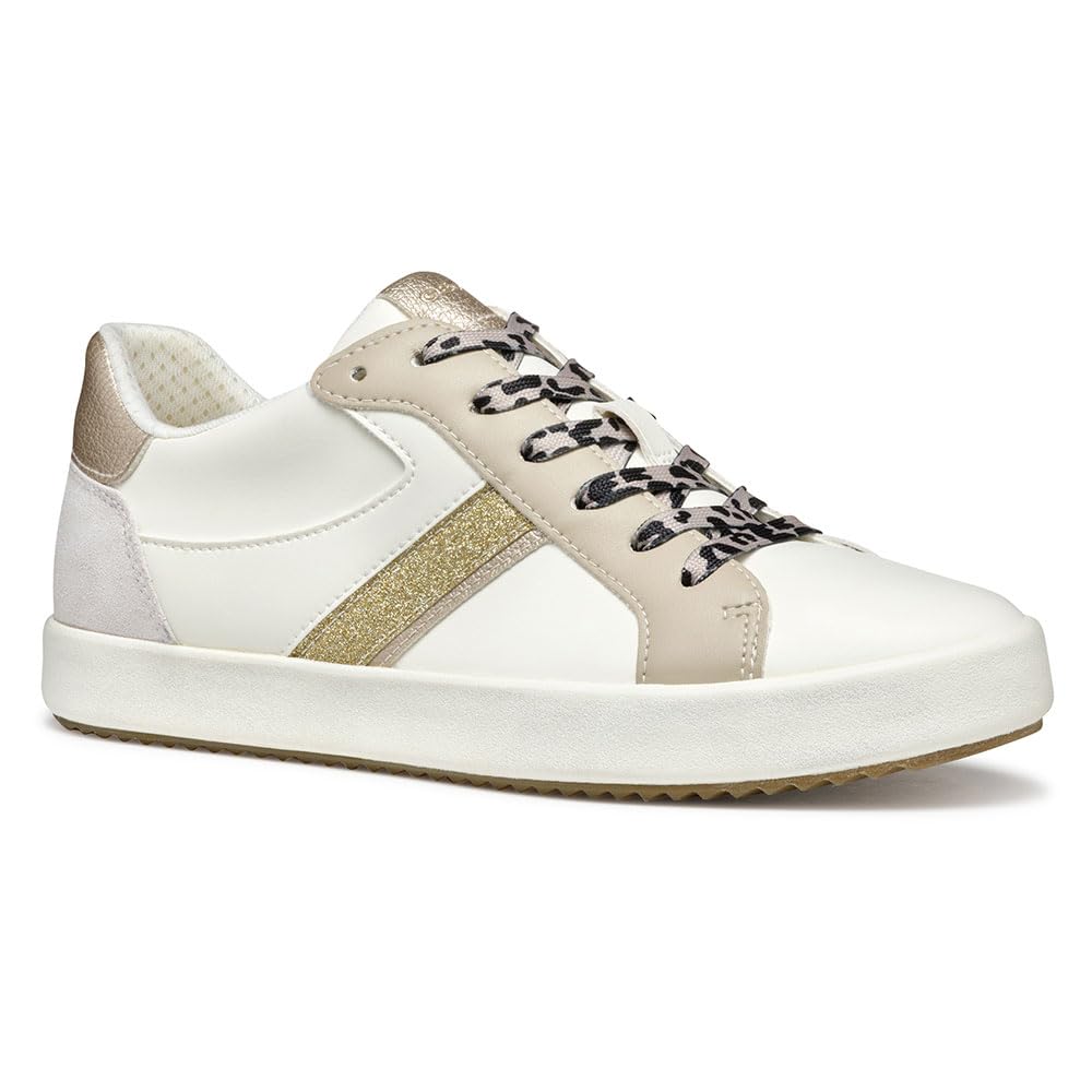 Geox Women's D BLOMIEE C Sneaker, Optic White/Beige, 2.5 UK