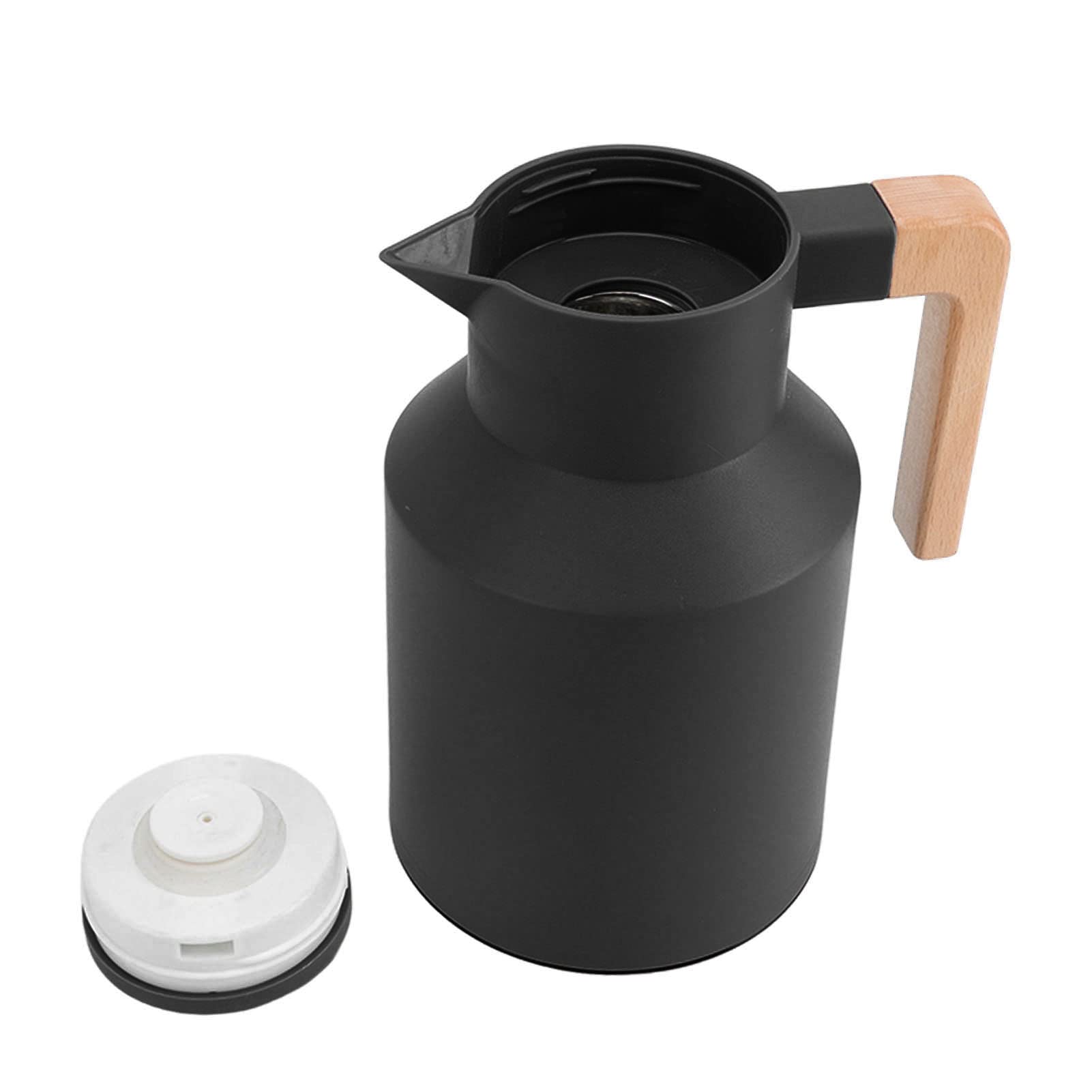 Caraffa Termica Per Caffè, Brocca Per Caraffa Termica con Isolamento Termico, Caraffa Per Caffè 1000 Ml Manico in Legno Doppia Parete Ritenzione del Calore Sottovuoto Caraffa Termica Per(Nero)