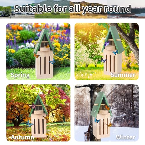 Generic Butterfly House Butterfly Feeder for Outdoors, Natural Wooden Butterfly Houses for Garden - Butterfly Habitat Hanging Garden Decoration - Green